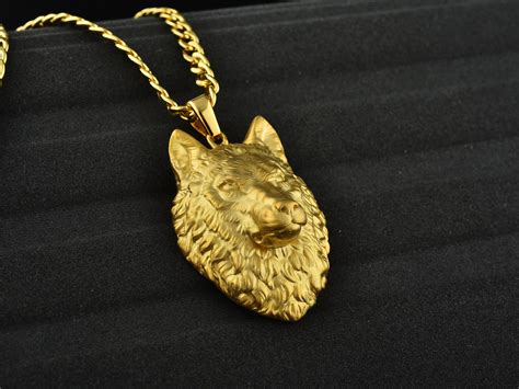 Gold Wolf Necklace 14K Gold Mens Wolf Pendant With Cuban - Etsy Canada