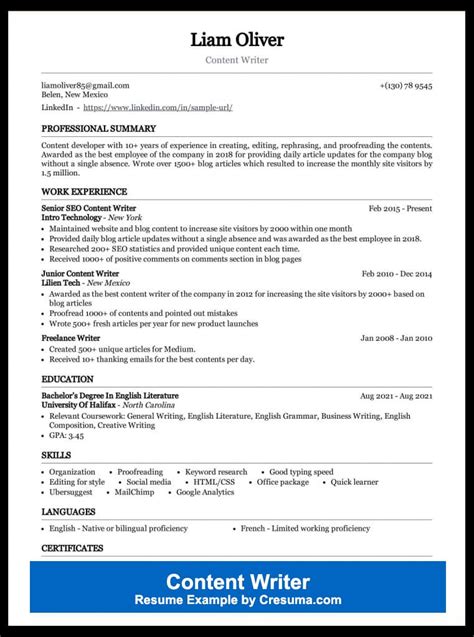 Content Writer Resume Example 2023 [Complete Guide]