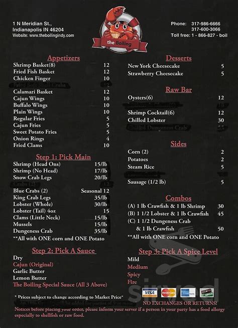 Crab 99 Bar and Restaurant menu in Indianapolis, Indiana, USA