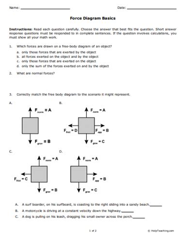 FREE Physics Worksheet - Force Diagrams - Try this free high school ...