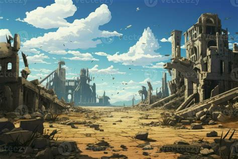 Ruined city anime visual novel game. Generate Ai 27736542 Stock Photo ...