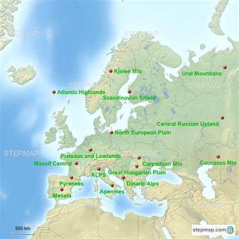 Mountains In Europe Map | World Map Gray