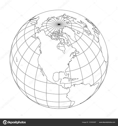 Outline Earth globe with map of World focused on North America. Vector illustration Stock ...