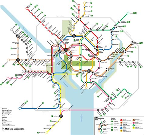 Map of Washington DC metro: metro lines and metro stations of Washington DC