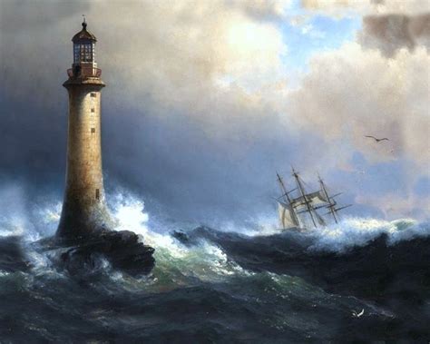 SHIP IN ROUGH SEA EDDYSTONE DEVON LIGHTHOUSE SEASCAPE PAINTING ART CANVAS PRINT | eBay ...