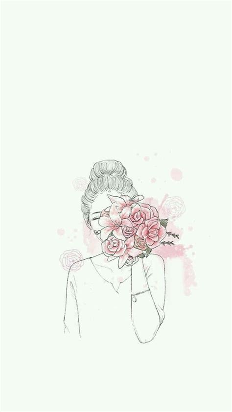 Download Aesthetic Girl Drawing With Rose Bouquet Wallpaper ...