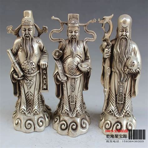 Tibet Silver China's mythical figure three immortals fengshui statue ...