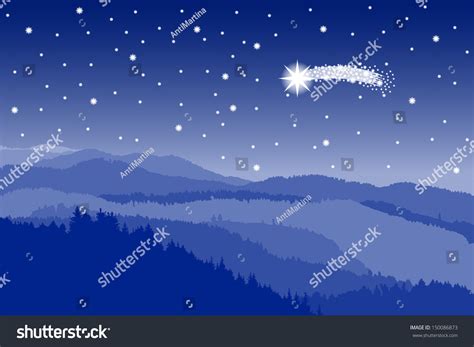 Vector Illustration Landscape Starlit Sky Shooting Stock Vector (Royalty Free) 150086873 ...