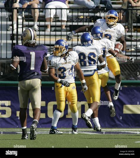 San Jose State wide receiver James Jones, right, celebrates his second ...