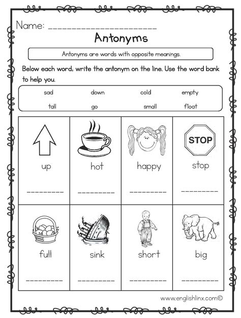 1st Grade Antonyms Worksheet