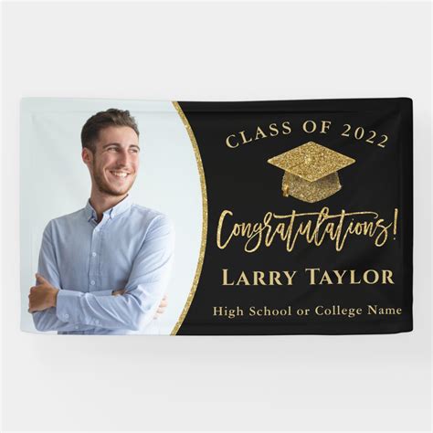 Modern Black Gold Graduate Photo Graduation Party Banner | Zazzle