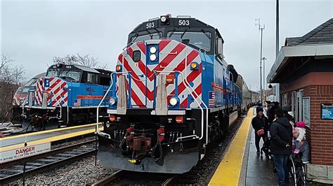 Metra SD70MACH 503 west K5LLA horn show at Elgin, Illinois on January 28, 2024 - YouTube