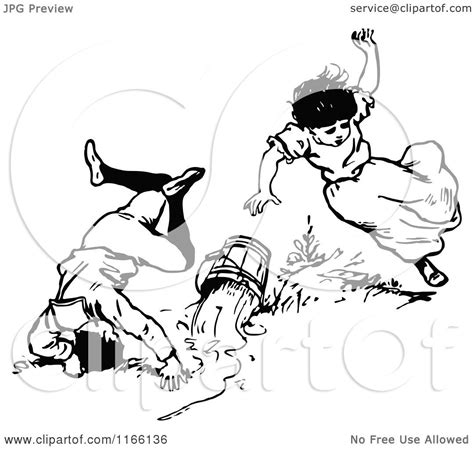 Clipart of Retro Vintage Black and White Jack and Jill Tumbling ...