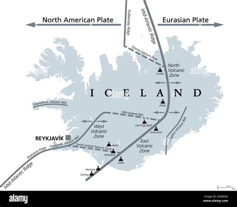 Geology of Iceland, Eurasian and North American Plate, gray political map Stock Vector Image ...