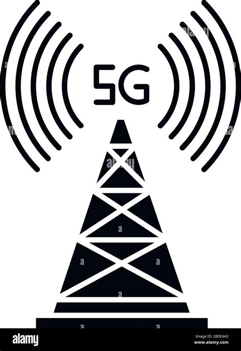 5G cell tower black glyph icon. Wireless technology. Fast connection ...