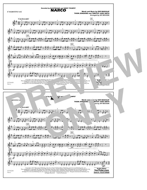 Narco (arr. Jay Bocook) - Eb Baritone Sax by Blasterjaxx & Timmy Trumpet Sheet Music for ...