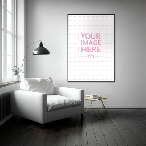 Picture Frame on Modern Living Room Wall Mockup - Mediamodifier