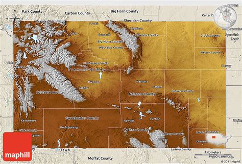 Physical 3D Map of Wyoming, shaded relief outside