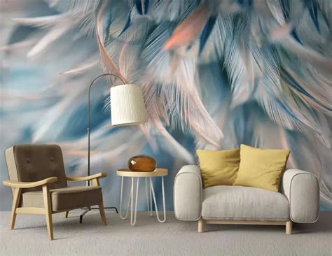 3D Wallpaper Painting Creative Feather Mural Wallpaper Living Room Bedroom High Quality Slik ...