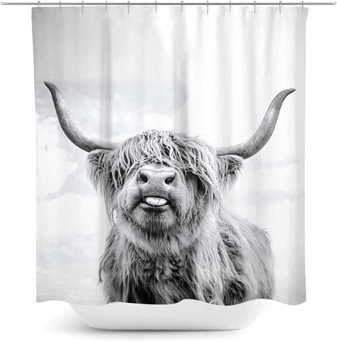 Amazon.com: Coxila Highland Cow Bull Shower Curtain Western Wildlife Animal Portrait Bathroom ...