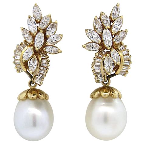 South Sea Pearl Diamond gold Day Night Drop Earrings at 1stdibs