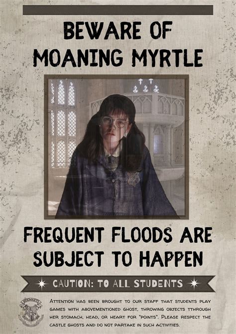 Printable Moaning Myrtle Poster Beware of Floods Bathroom - Etsy