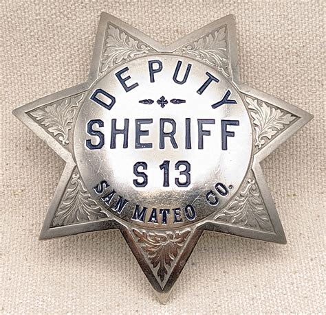 Large 1930s San Mateo Co CA Deputy Sheriff Badge # S13 by Irvine ...