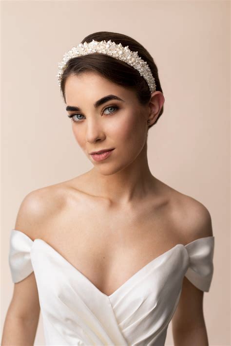 Pearl bridal headband | Bridal hoop with pearls | Wedding hair accessories | Pearl bridal ...