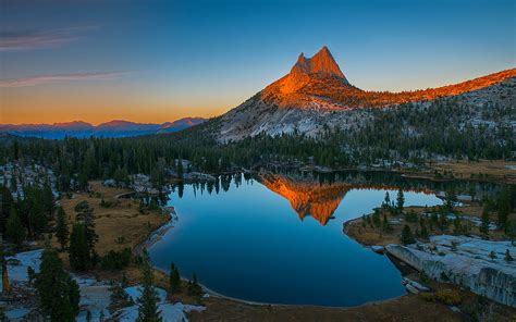 Sunset Mountain Rocky Mountain Top Lake Reflecting In Water Hd Desktop ...