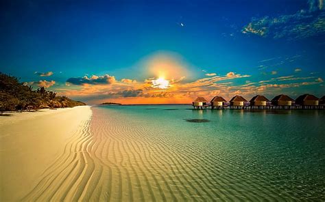 HD wallpaper: Landscape, Nature, Beach, Resort, Palm Trees, Sunset ...