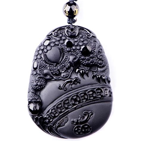 Natural Black Obsidian Carved Lucky Toad necklace Pendant Necklace Obsidian Jewelry-in Pendants ...