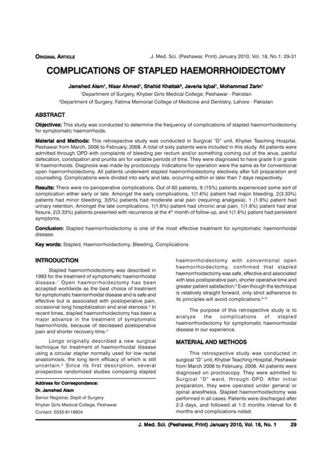 (PDF) Complications of stapled haemorrhoidectomy