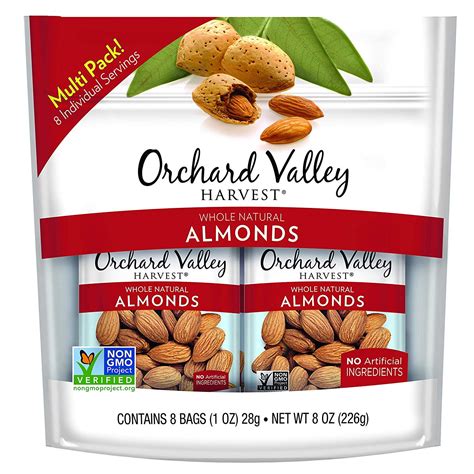 ORCHARD VALLEY HARVEST Whole Natural Almonds, 1 oz (Pack of 8), Non-GMO, No Artificial ...