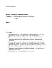 SIMPLE PENDULUM LAB REPORT.docx - NELSON-LINDSAY Title of Experiment: Simple Pendulum Objective ...