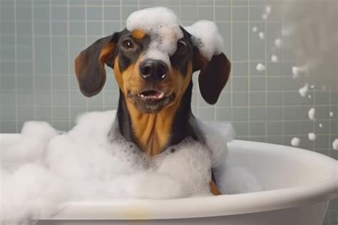 Premium AI Image | A dog taking a bubble bath with foam on it