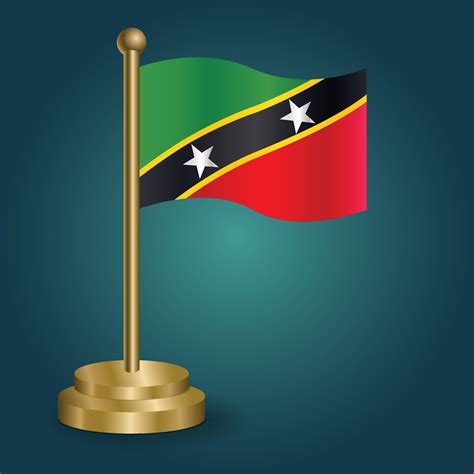 Saint Kitts national flag on golden pole on gradation isolated dark ...