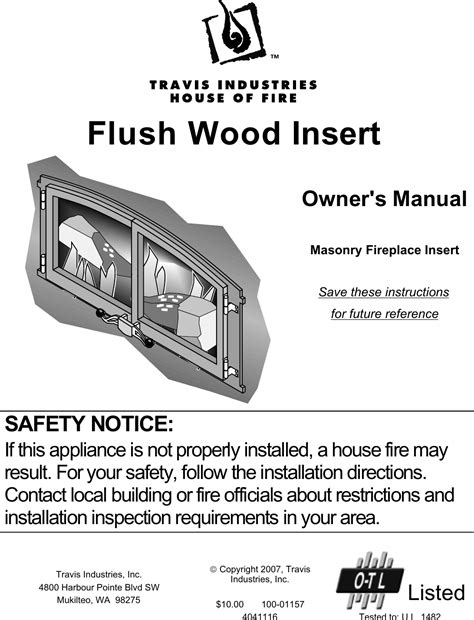 Avalon Stoves Flush Wood Insert Users Manual