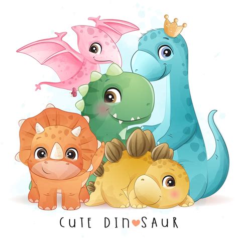 Cute Dinosaur Clipart With Watercolor Illustration - Etsy New Zealand