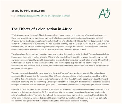 The Effects of Colonization in Africa (400 Words) - PHDessay.com