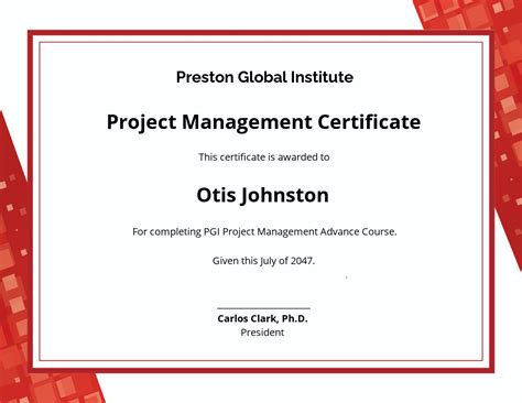 Professional Project Management Certificate Template [Free JPG] - Google Docs, Illustrator, Word ...