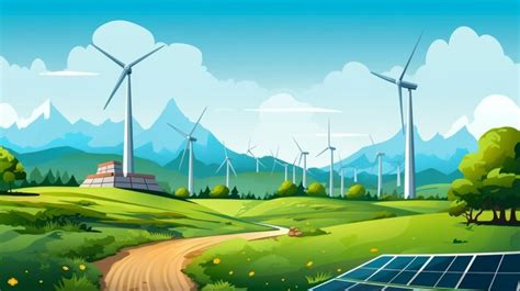 Premium AI Image | solar panels and wind turbines under blue sky with ...