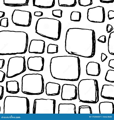 Bricks Handdrawn Seamless Black and White Pattern. Vector Illustration ...