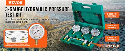 VEVOR Hydraulic Pressure Test Kit, 250/400/600bar, 3 Gauges 6 Test ...