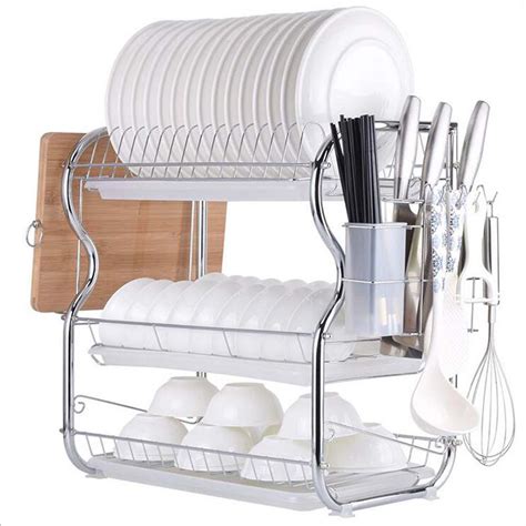 SAYFUT Stainless Steel 3 Tiers Dish Drying Rack Dish Drainer Drying Rack, Large Capacity Kitchen ...