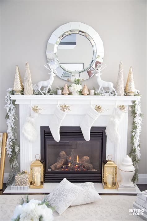 Gold And White Elegant Christmas Mantel Decor Ideas - Setting For Four Interiors