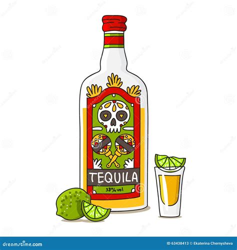 A Bottle Of Tequila With Lime Stock Vector - Image: 63438413