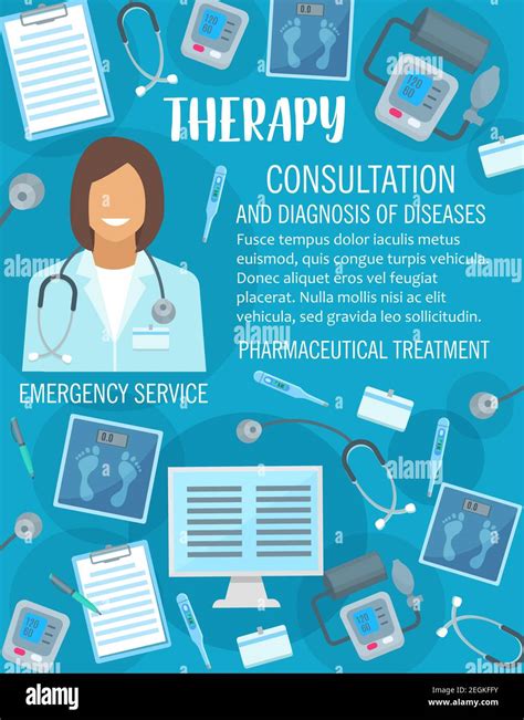 Medical therapy and doctor consultation poster for clinic or healthcare center. Vector design of ...