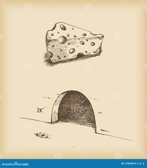 Cheese and mouse hole stock illustration. Illustration of cheddar - 13968814