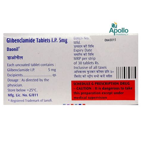 Daonil Tablet 30's Price, Uses, Side Effects, Composition - Apollo Pharmacy