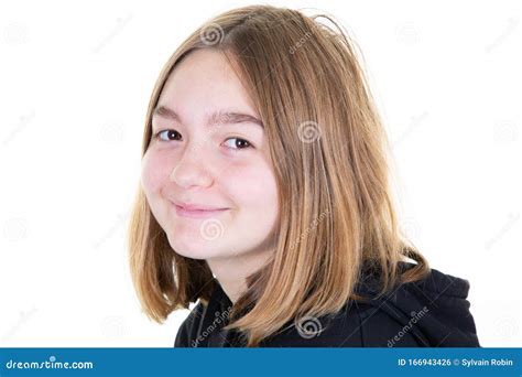 Happy Teenage Girl Over White Background Portrait Stock Photo - Image ...